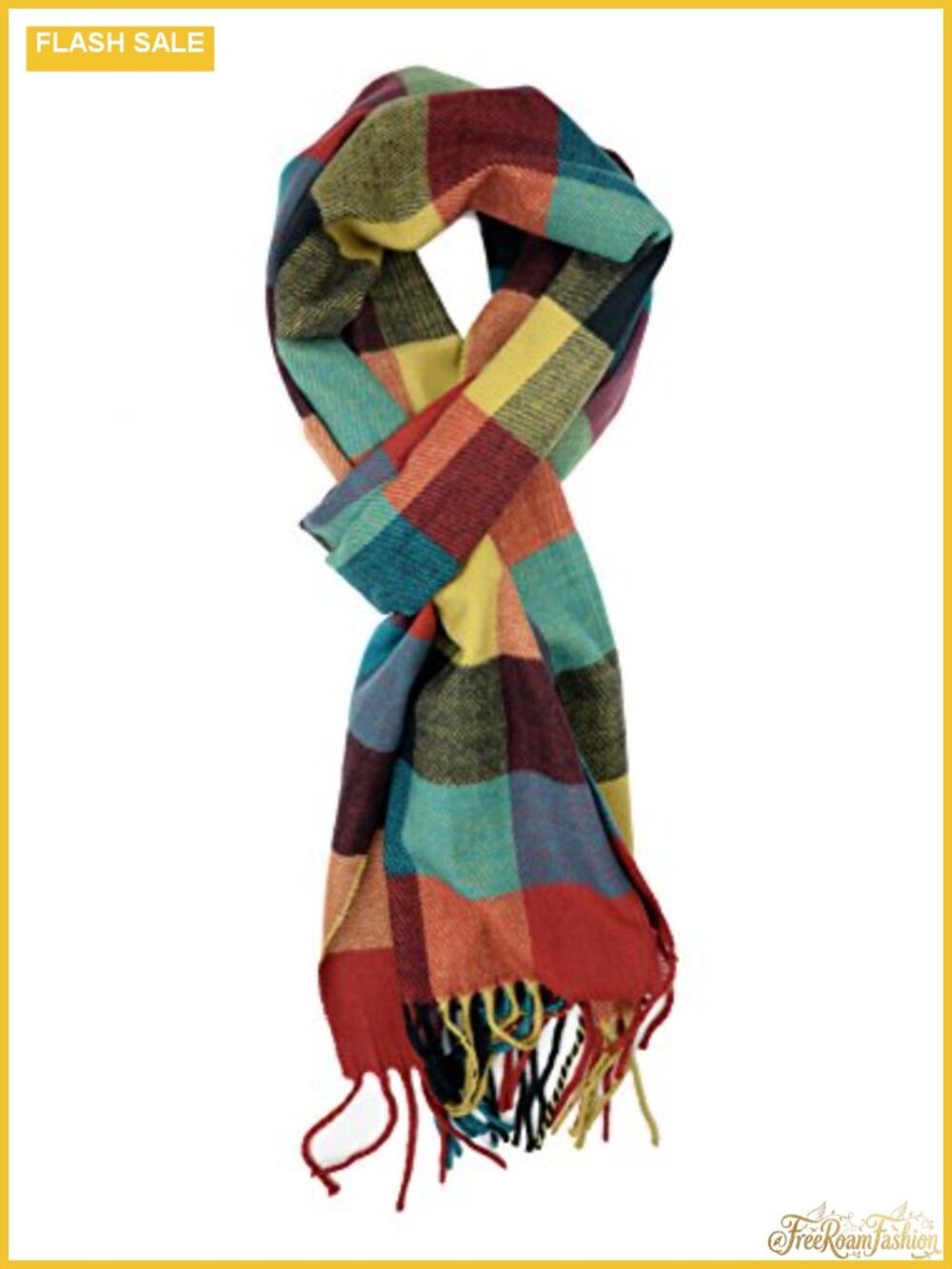 Cashmere Feel Plaid Scarf with Tassel Fringe - Unisex Winter Shawl Wrap